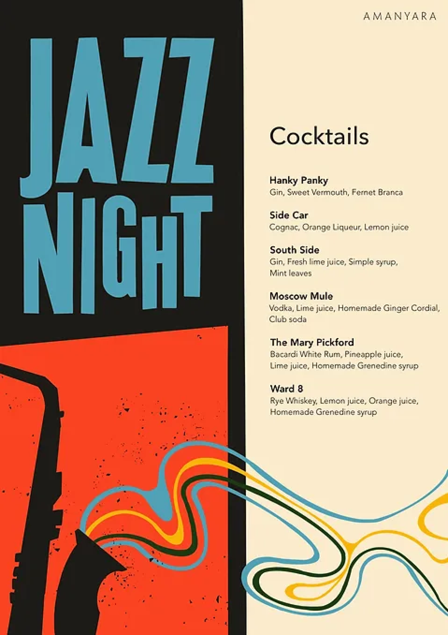 Amanyara Jazz Night Menu Art